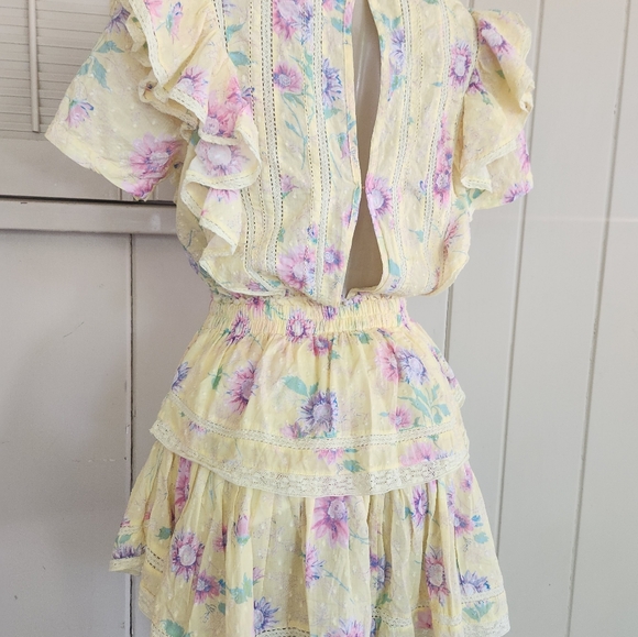 LoveShackFancy Yellow Floral Mini Dress